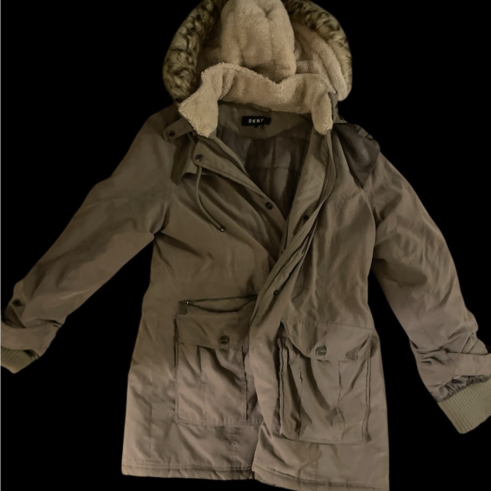 DKNY Women's Brown Utility Jacket with Hood